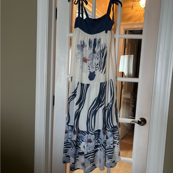 Say European Elegant Blue and White Unique Zebra Print Maxi Dress S Euro 40 - Picture 2 of 12